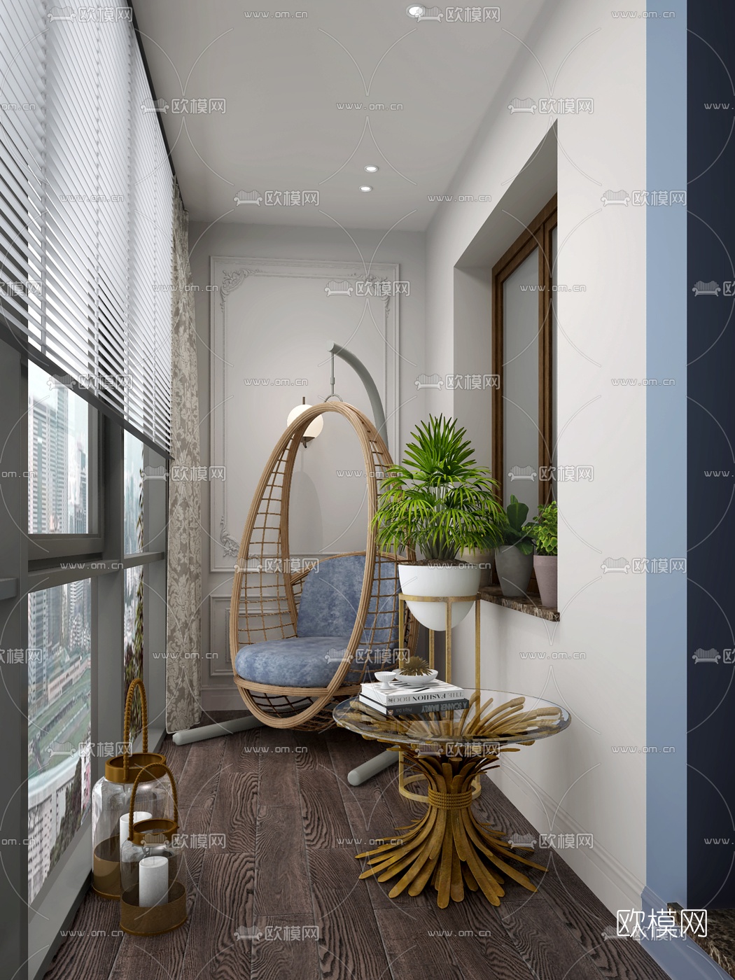 现代轻奢休闲阳台3d模型下载（渲染图1）