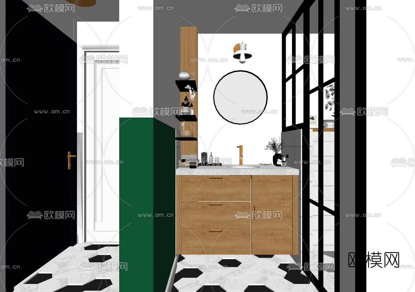 北欧卫生间浴室su模型下载（渲染图1）