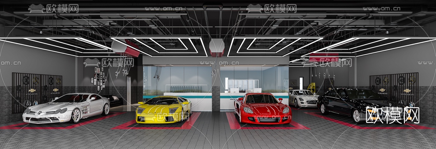 工业风洗车店3d模型下载