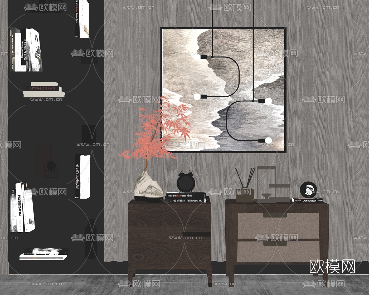 现代轻奢床头柜su模型下载（渲染图2）