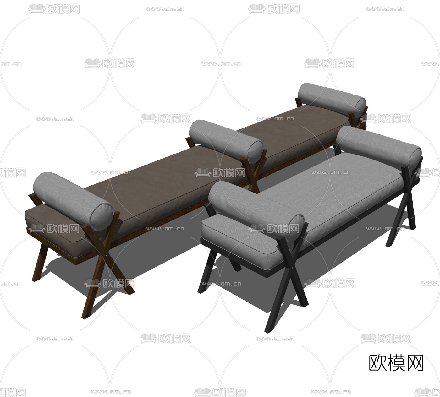 新中式布艺脚踏床尾凳su模型下载