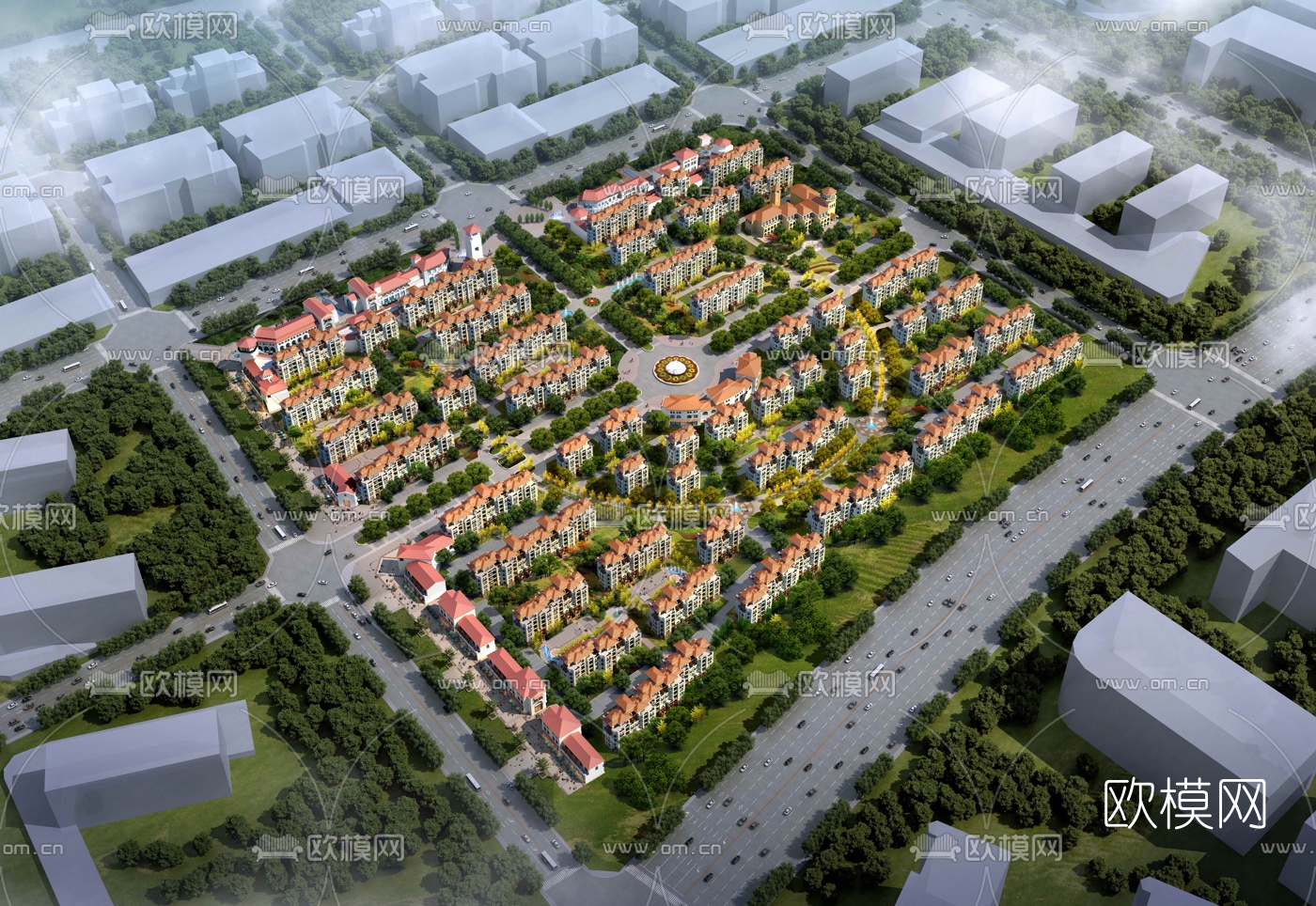 现代住宅小区鸟瞰3d模型