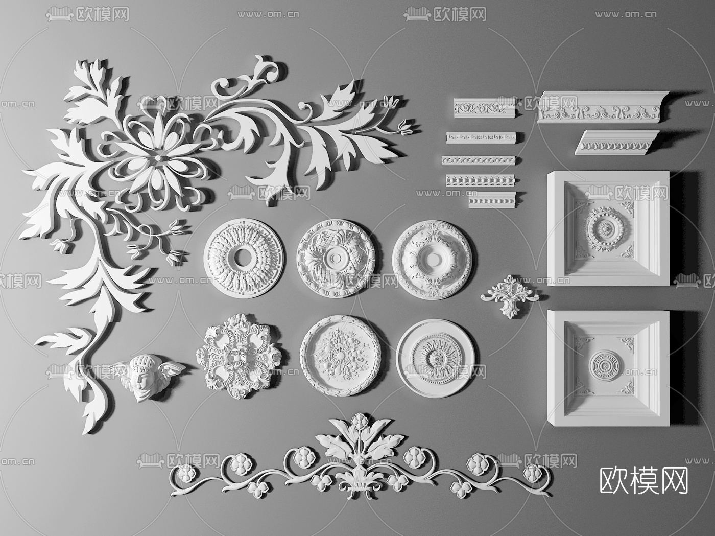 欧式石膏雕花角花-3D模型-模匠网,3D模型下载,免费模型下载,国外模型下载