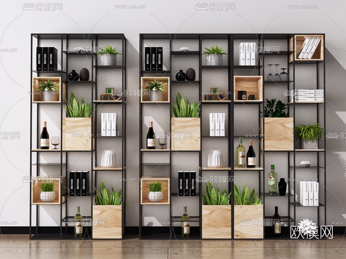 工业风铁艺书架装饰架3d模型下载