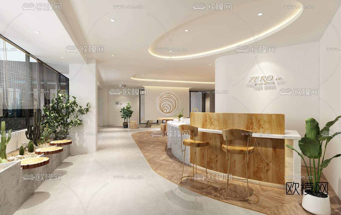 现代瑜伽大厅前台3D模型下载