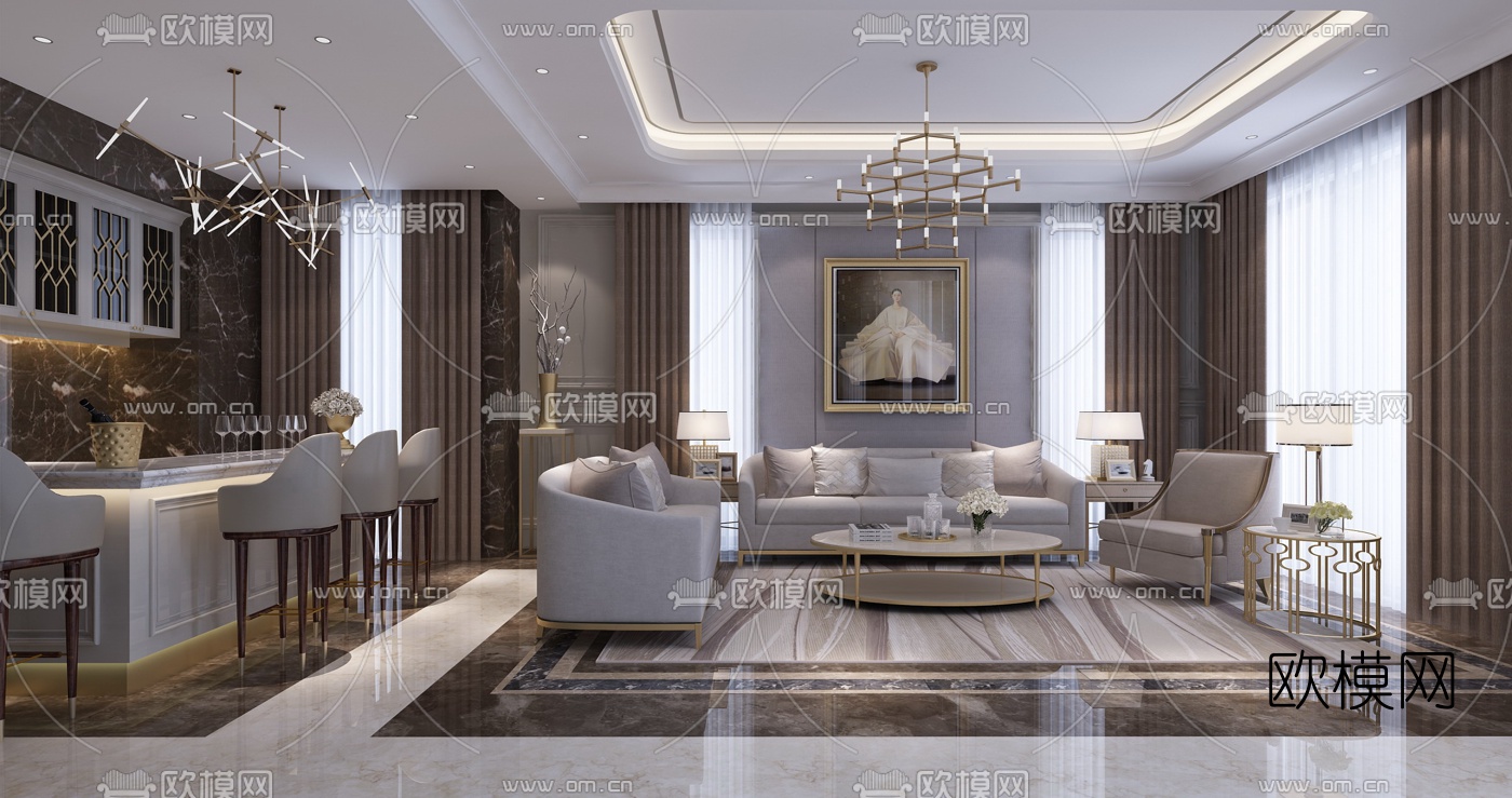 后现代客厅3D模型下载