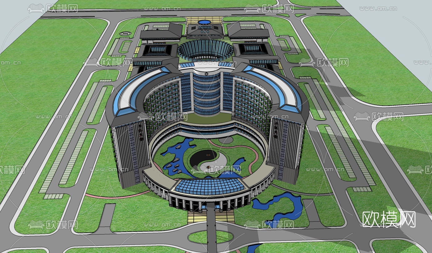 新中式医院su模型下载（渲染图4）