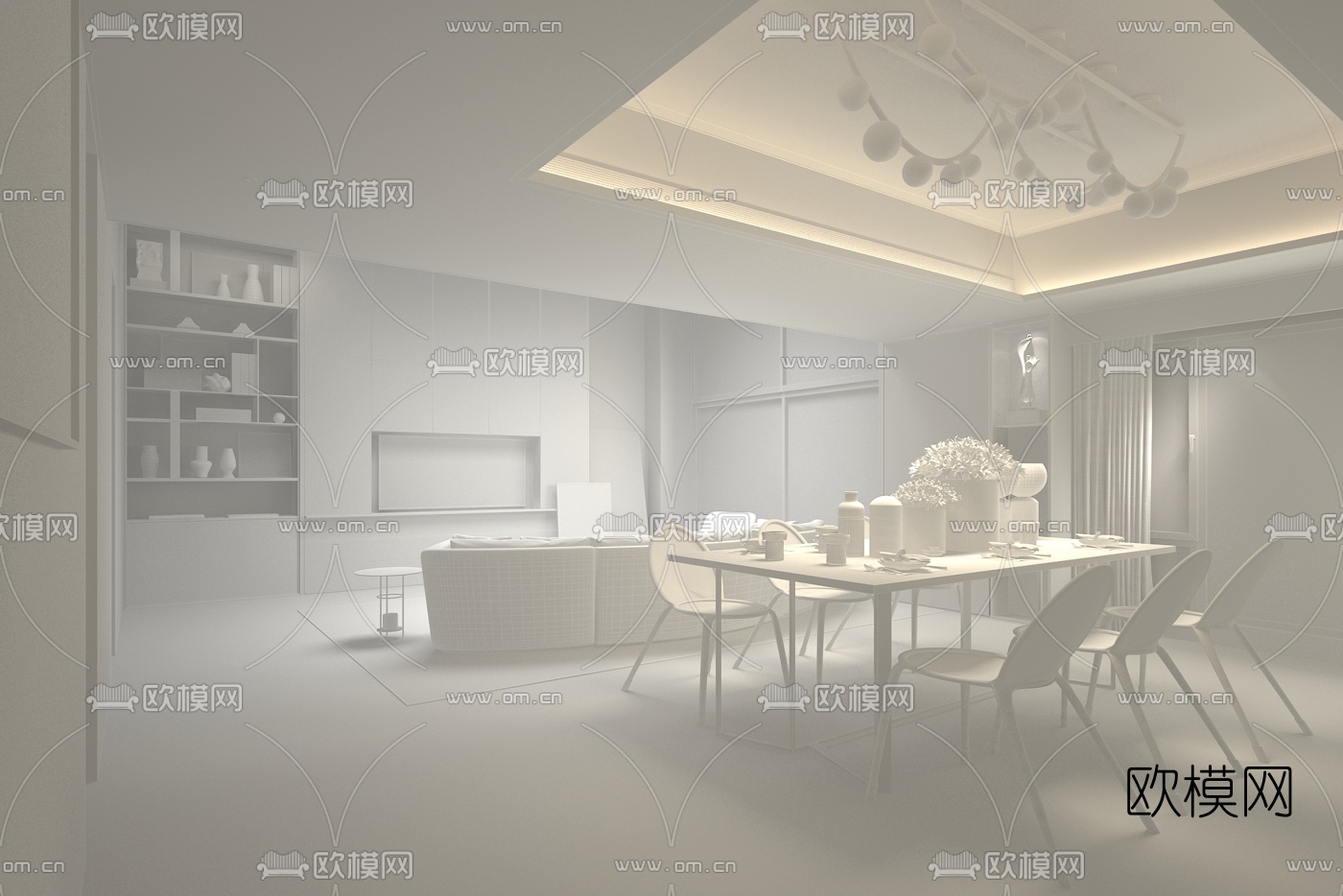 布鲁盟设计 郑州滨河康桥美庐湾别墅客厅餐厅3d模型