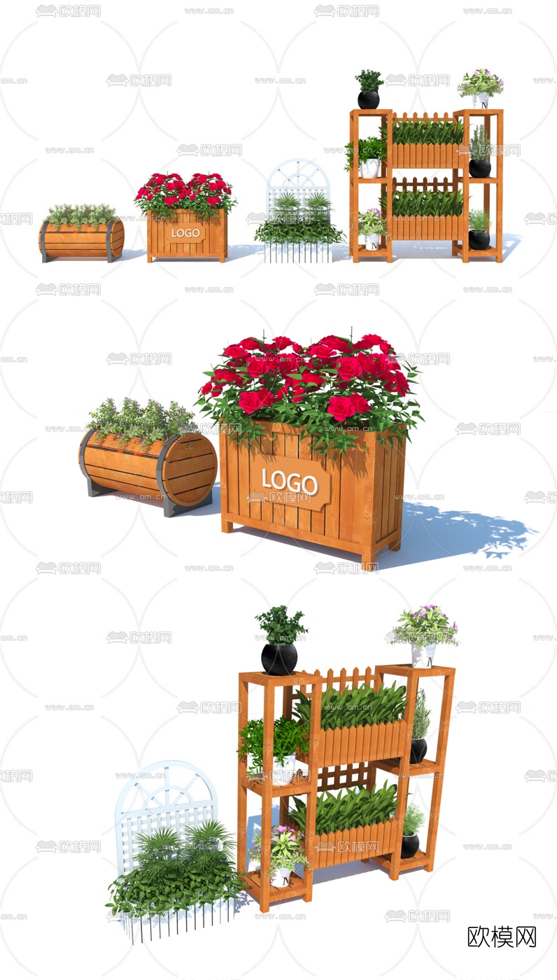 现代花架花箱盆栽组合su模型下载