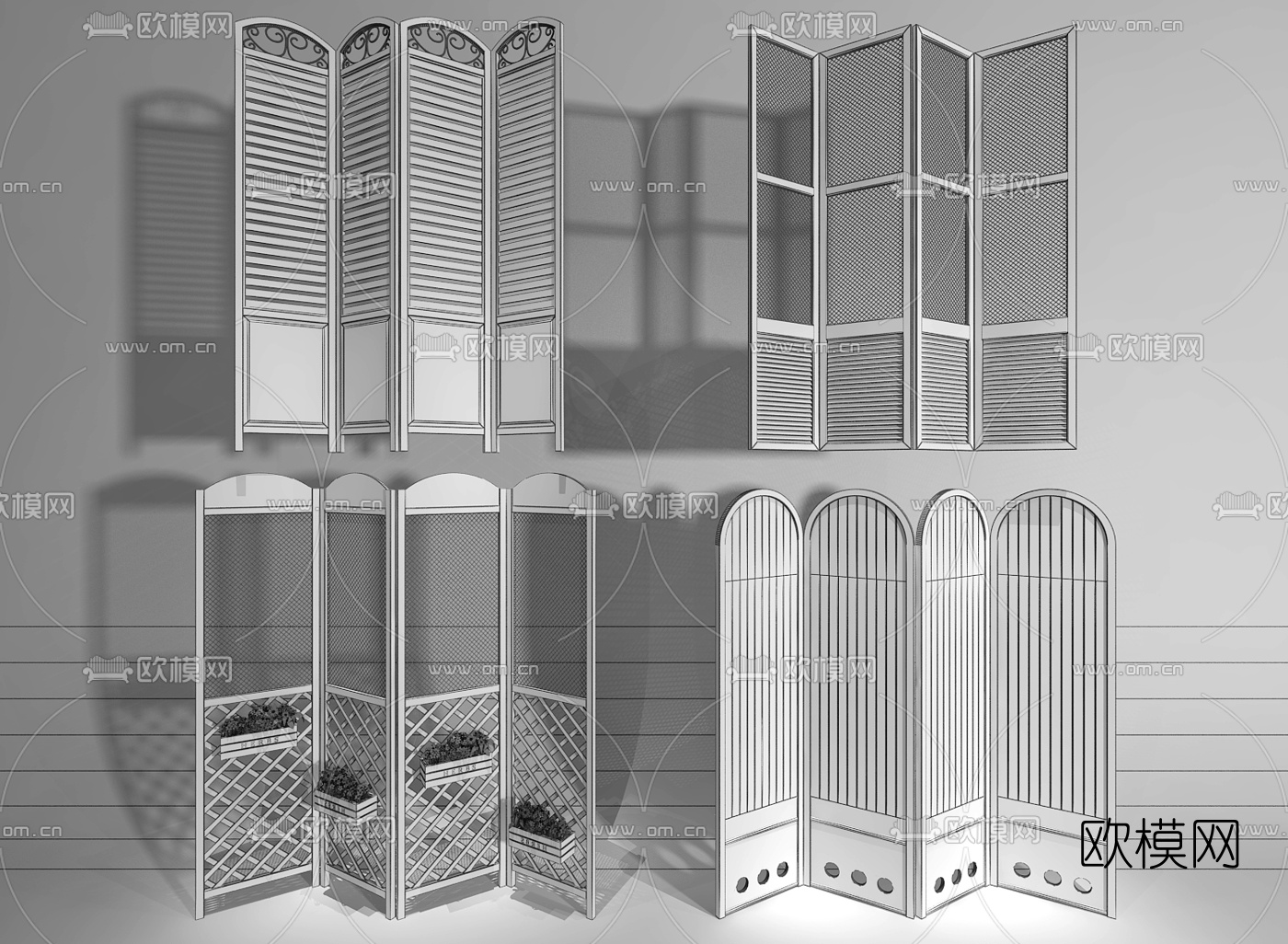 地中海实木屏风隔断3d模型下载（渲染图2）