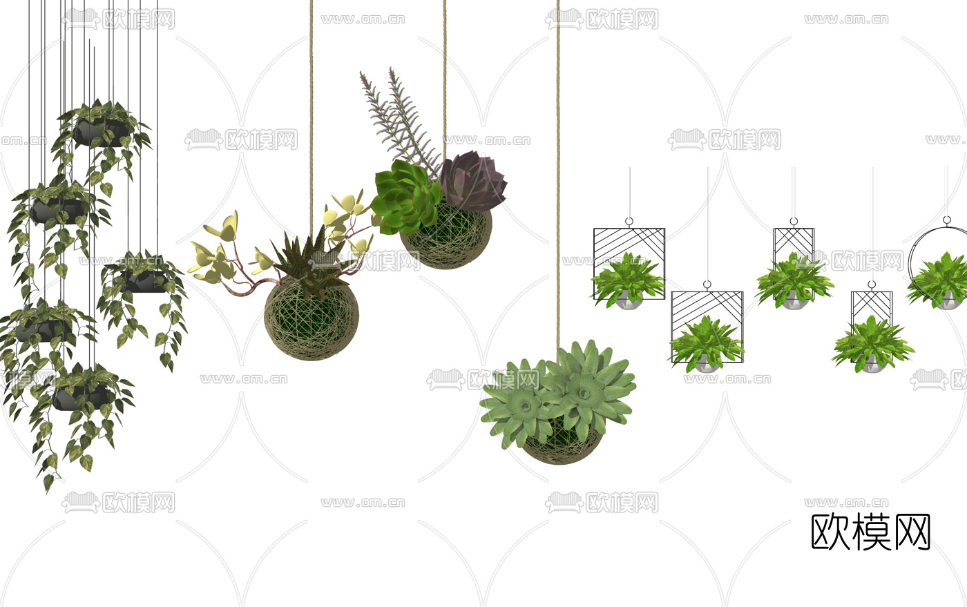  现代时尚吊篮植物盆栽组合su模型