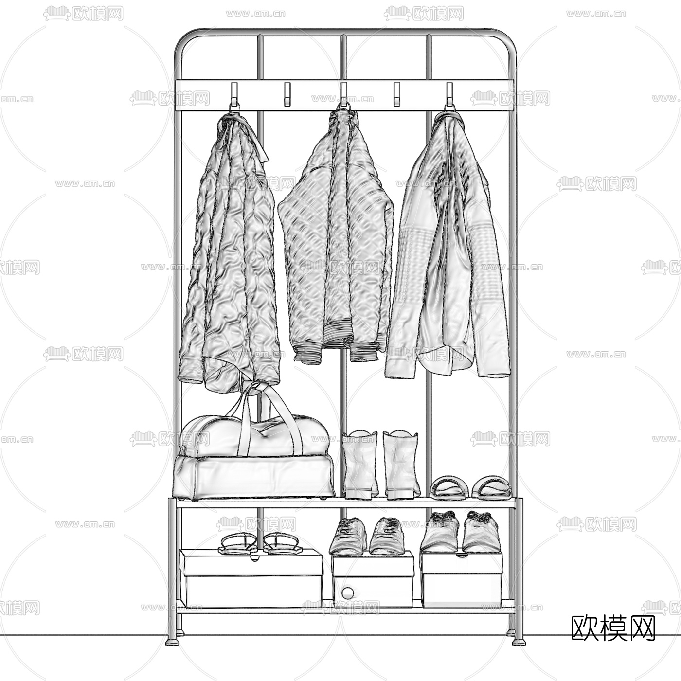 工业风衣架服饰3d模型下载（渲染图3）