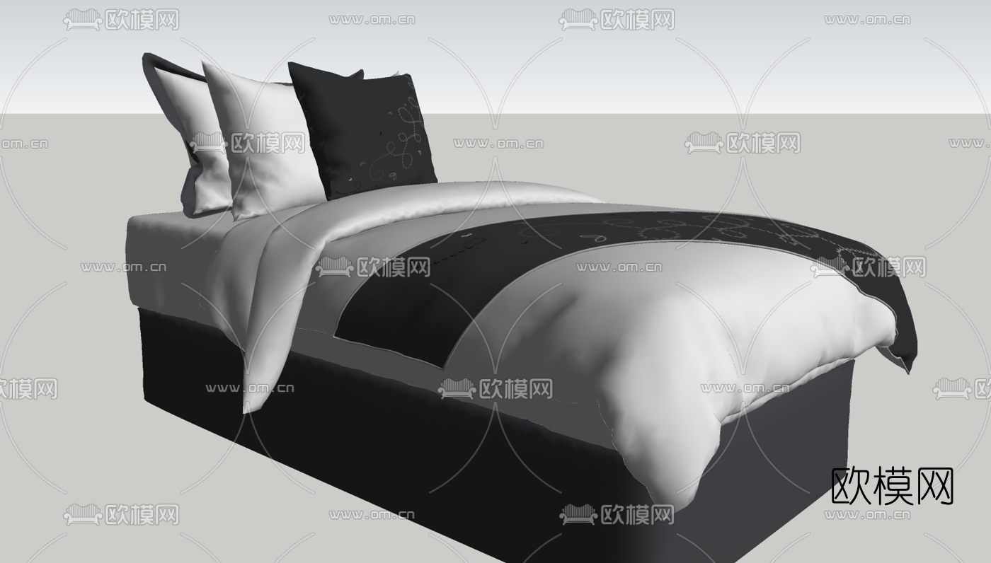现代单人床免费su模型下载（渲染图4）
