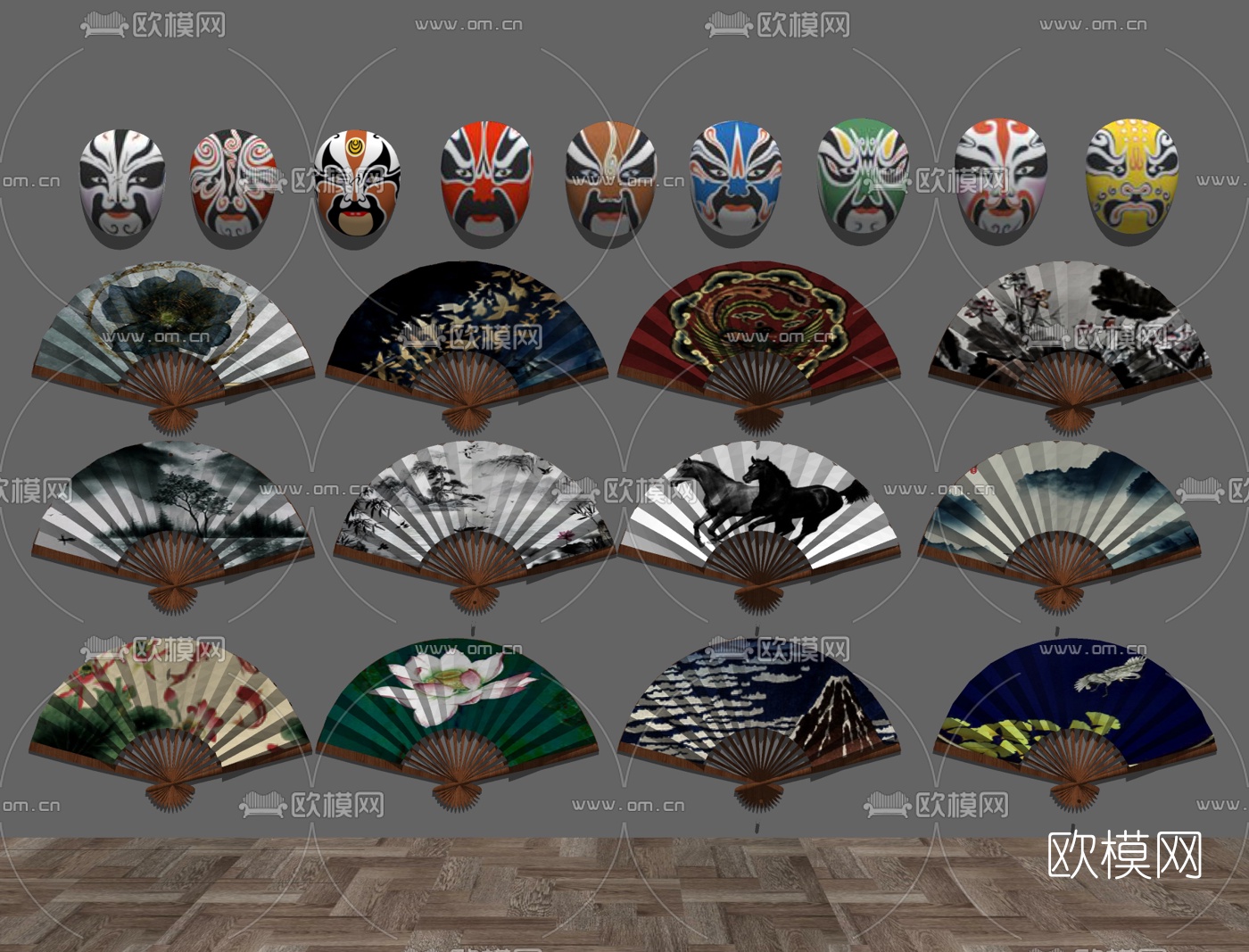 新中式脸谱扇子挂件su模型下载