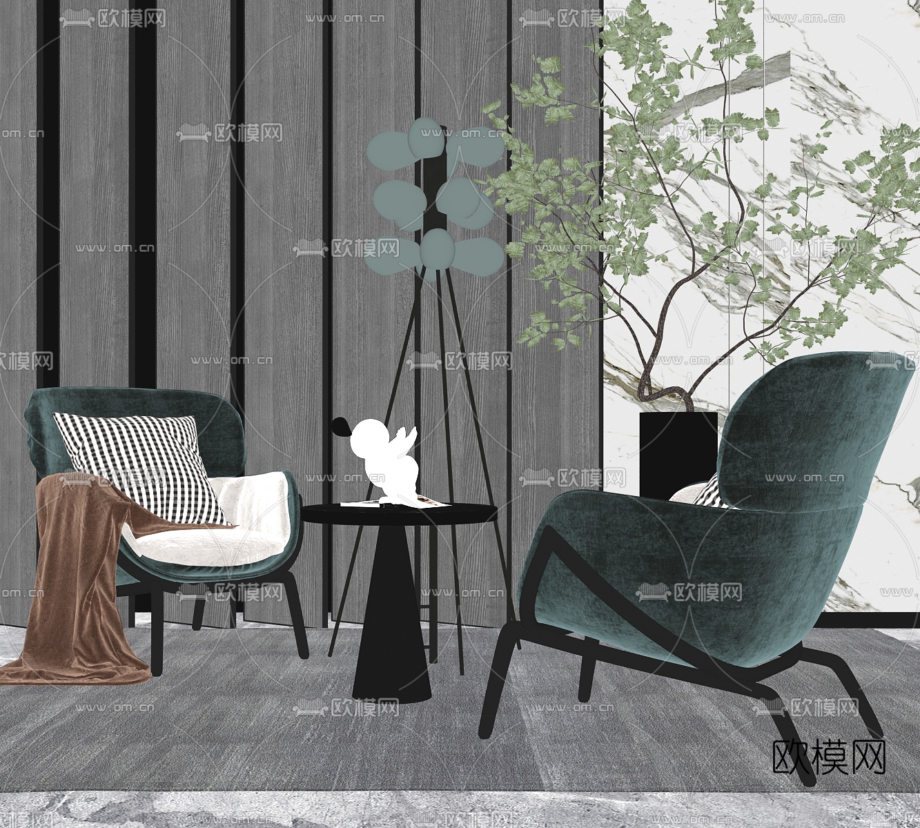 现代轻奢休闲椅su模型下载（渲染图2）