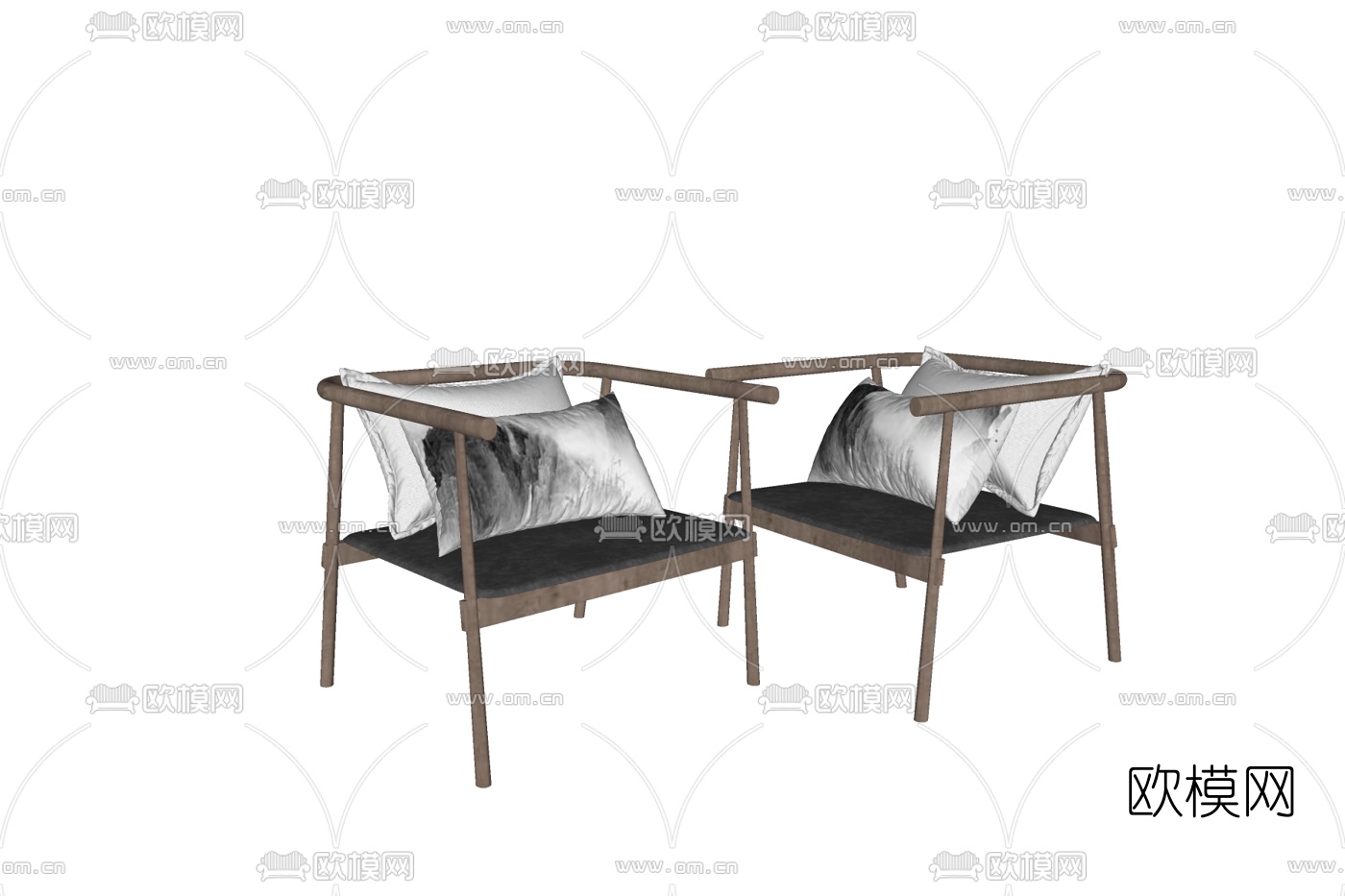 新中式实木休闲椅su模型下载