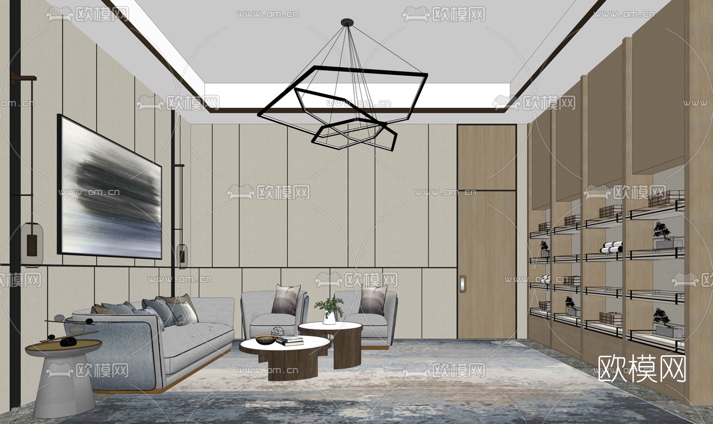 现代会所会客室su模型下载