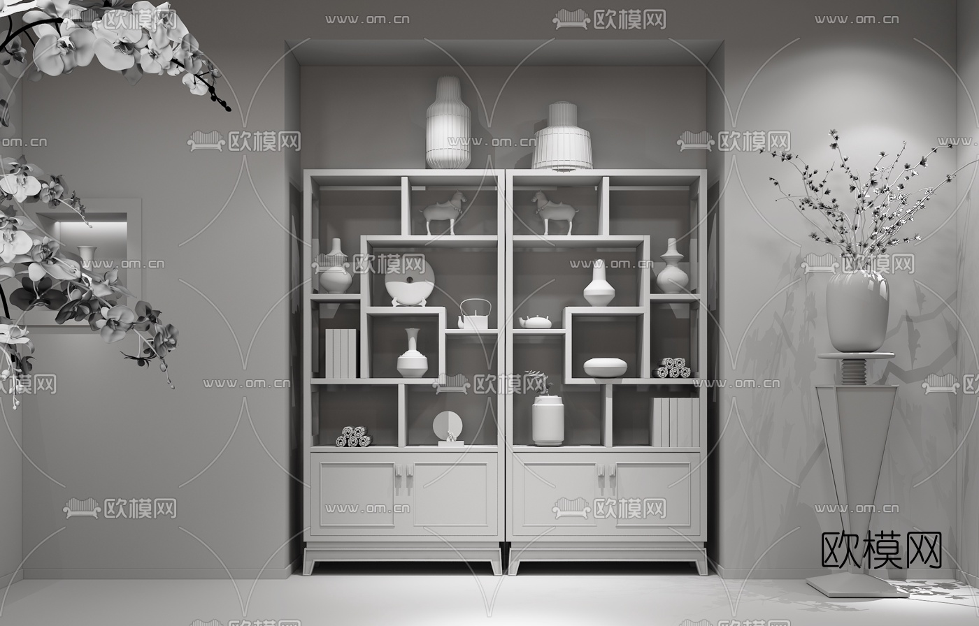中式实木装饰柜3d模型下载（渲染图2）