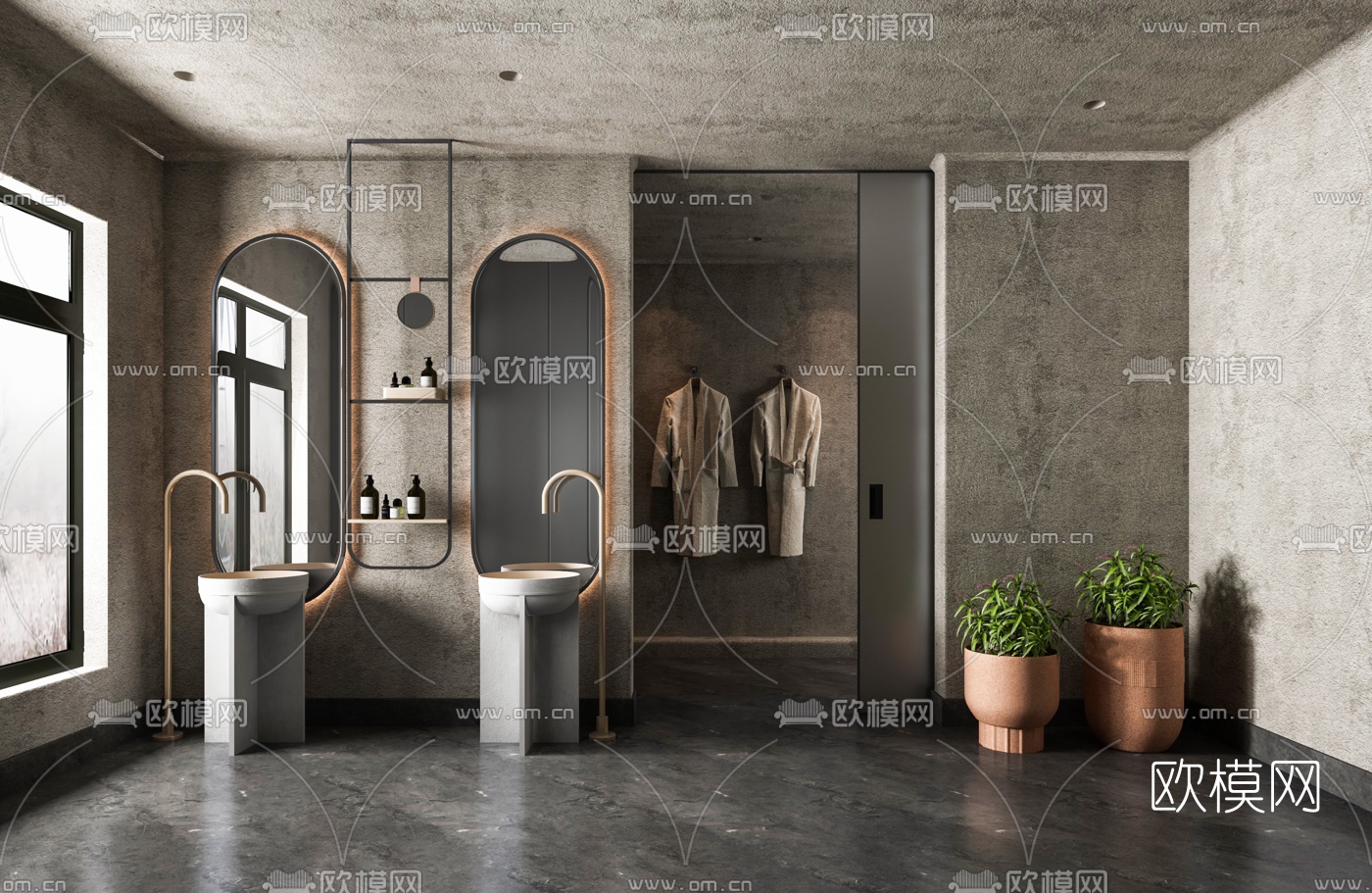 侘寂风酒店卫生间3d模型下载