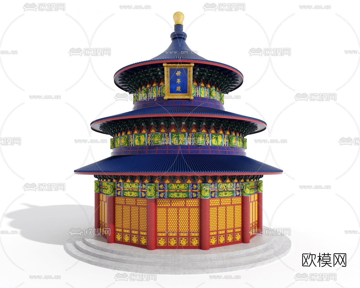 中式古建祈年殿3d模型下载（渲染图3）