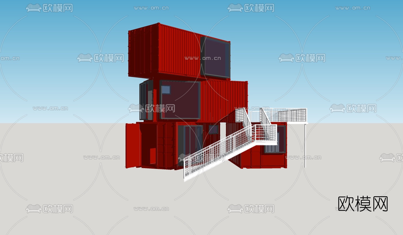 现代集装箱住宅免费su模型下载