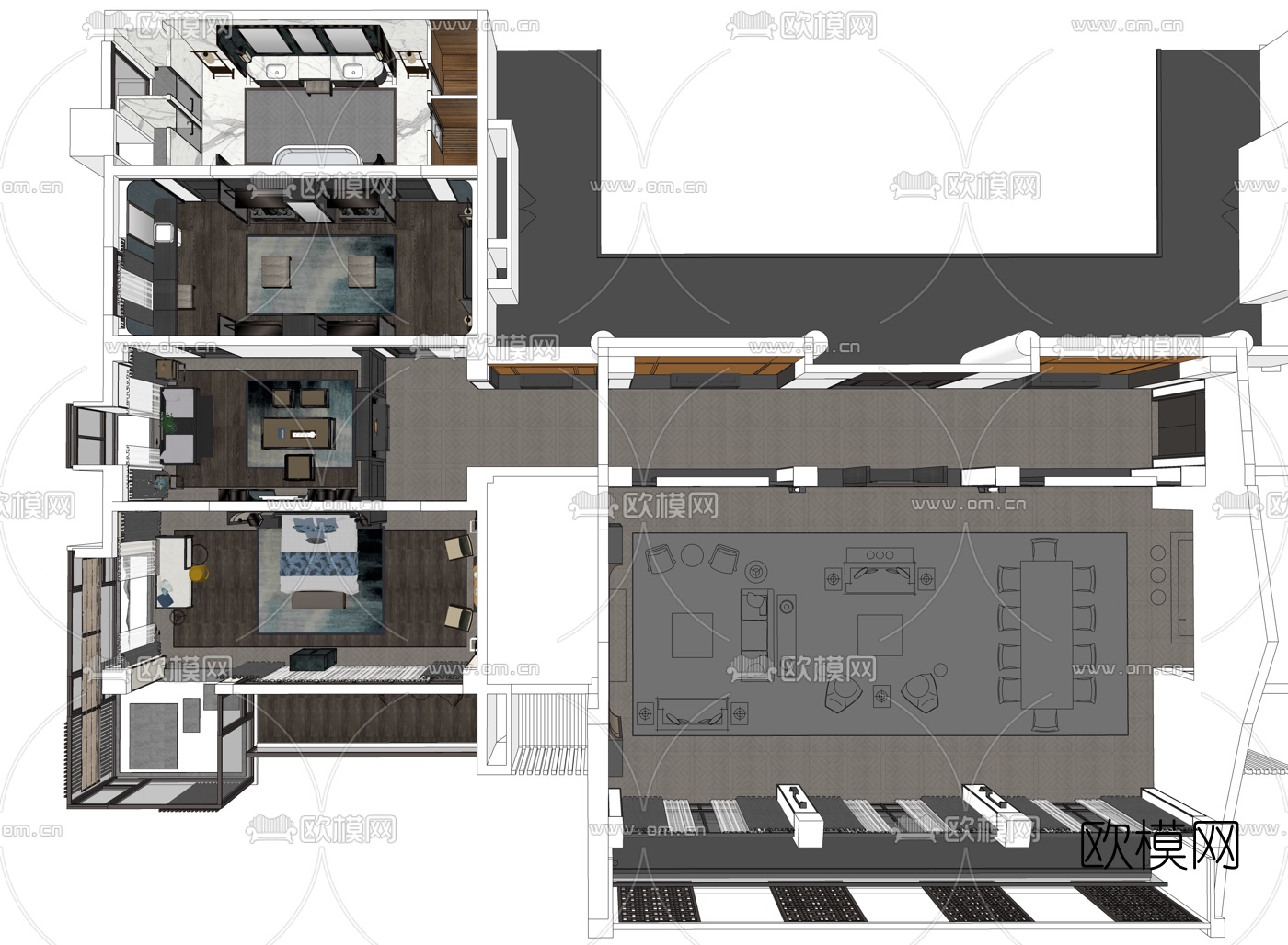 新中式酒店总统套房su模型下载（渲染图5）
