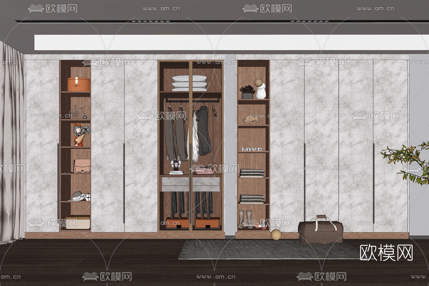 现代轻奢衣柜su模型下载（渲染图2）