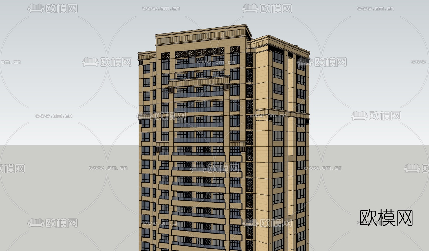 新古典超高层公寓楼su模型下载（渲染图3）