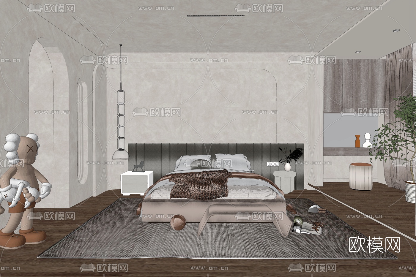 侘寂风卧室su模型下载（渲染图2）