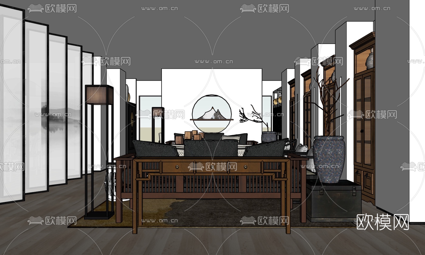 中式茶馆su模型下载（渲染图2）