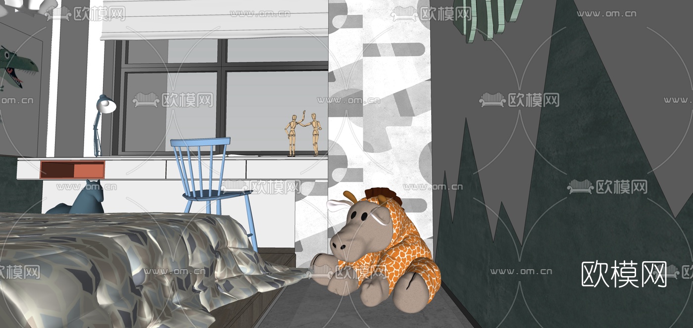 现代轻奢客餐厅su模型下载（渲染图7）