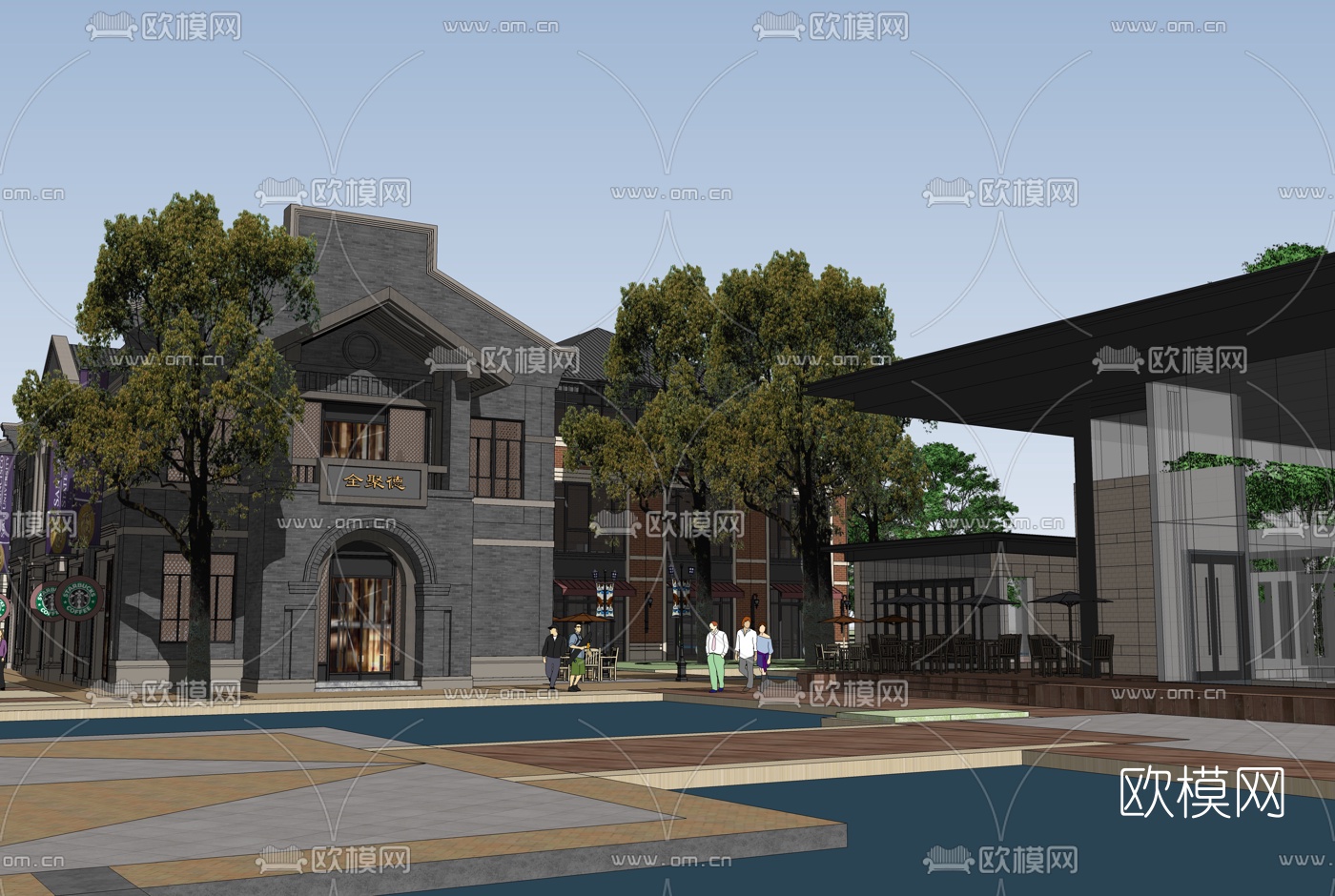 中式民国风酒吧商业街su模型下载（渲染图5）