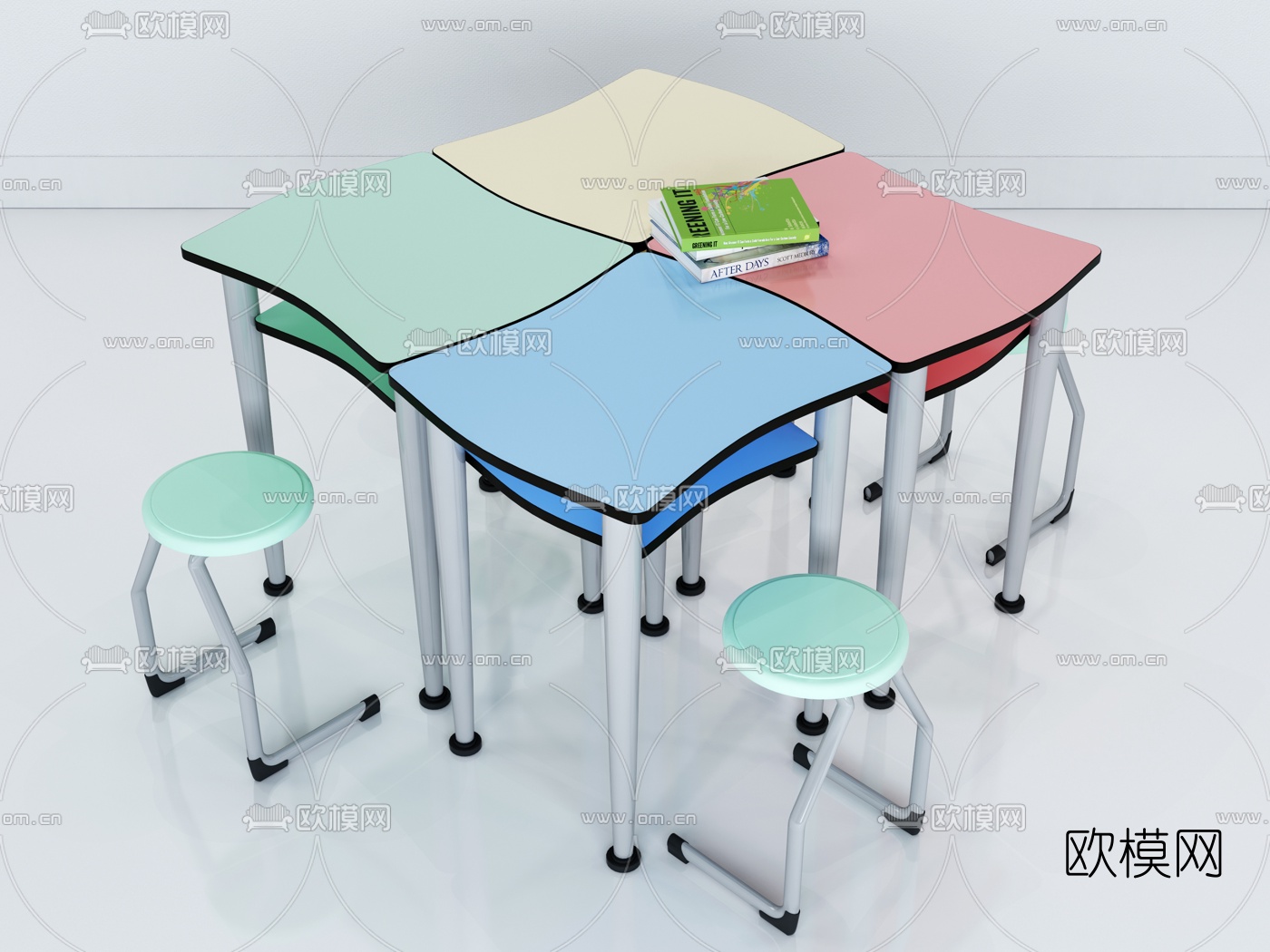 现代学儿童课桌椅3d模型下载