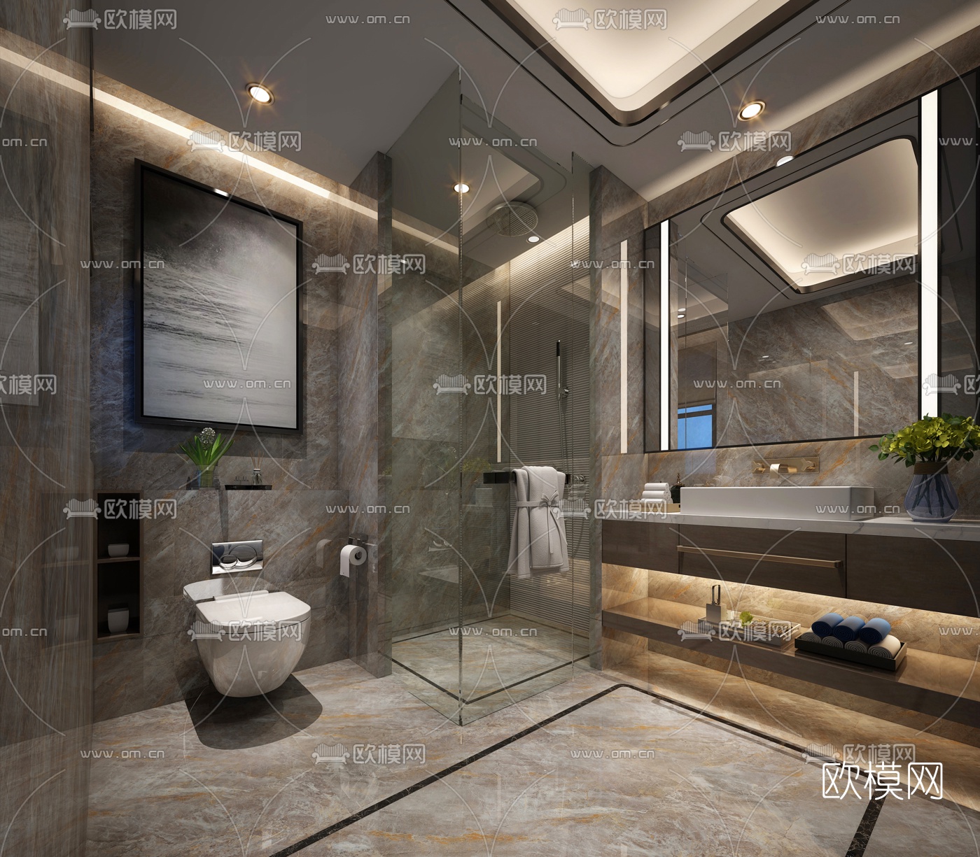 现代浴室卫生间3D模型-免费3dmax模型库-欧模网
