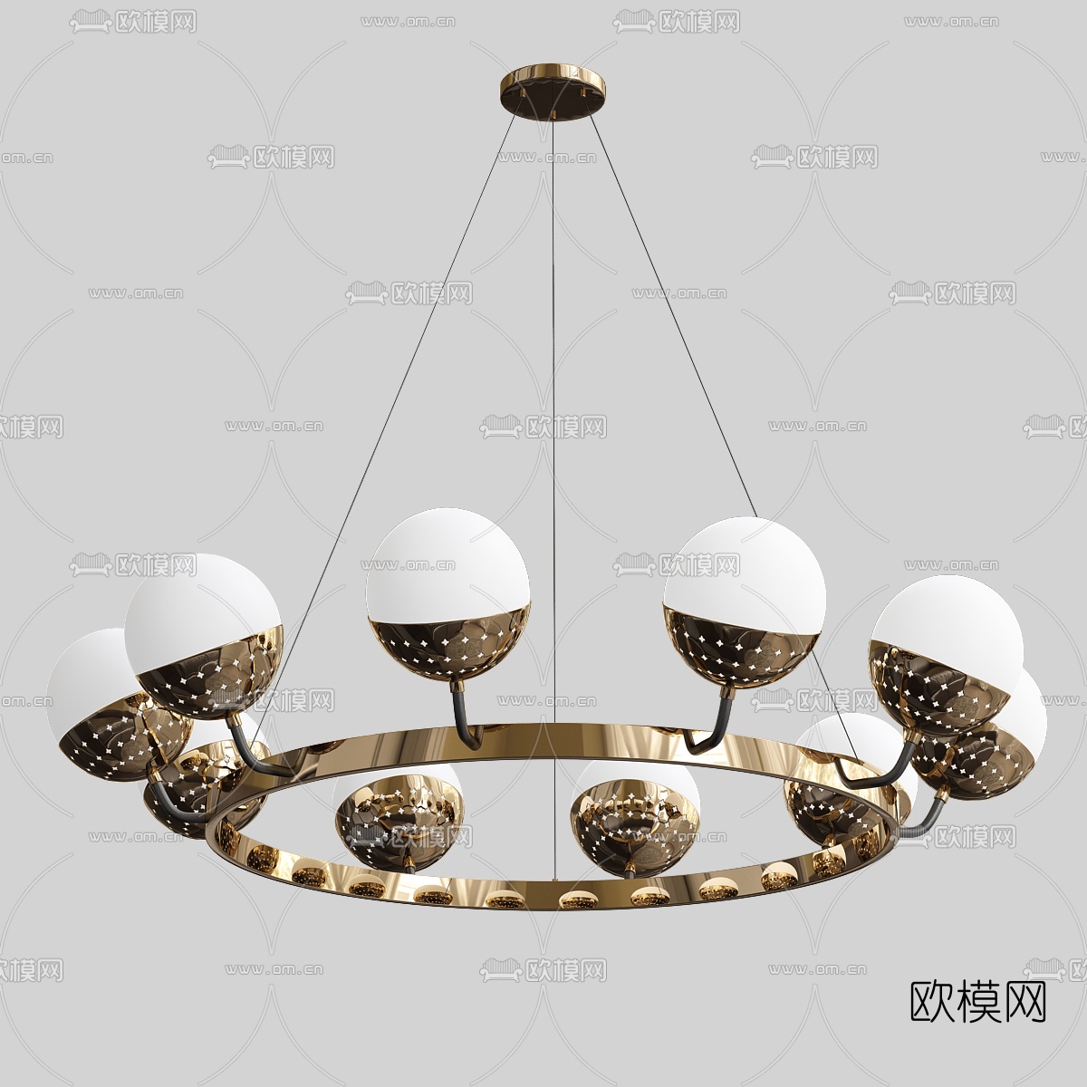 现代金属多头烛台吊灯3D模型下载_ID10379939_3dmax免费模型-欧模网