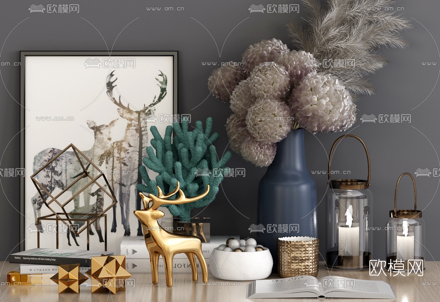 北欧金属麋鹿雕塑装饰画饰品摆件3d模型下载