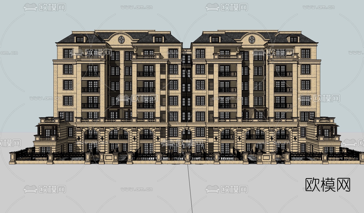 法式公寓楼su模型下载（渲染图1）