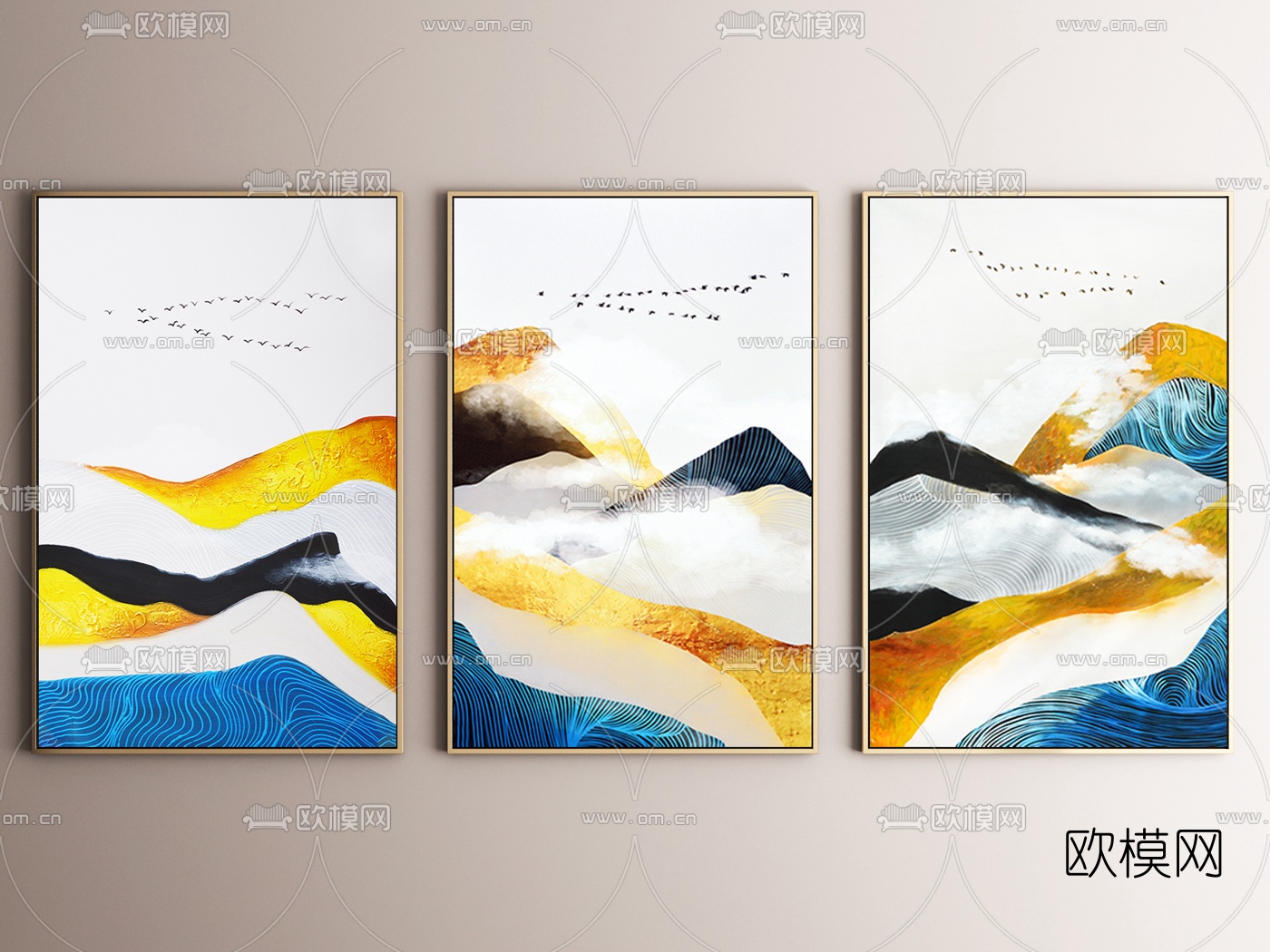 现代山景装饰挂画相框3d模型