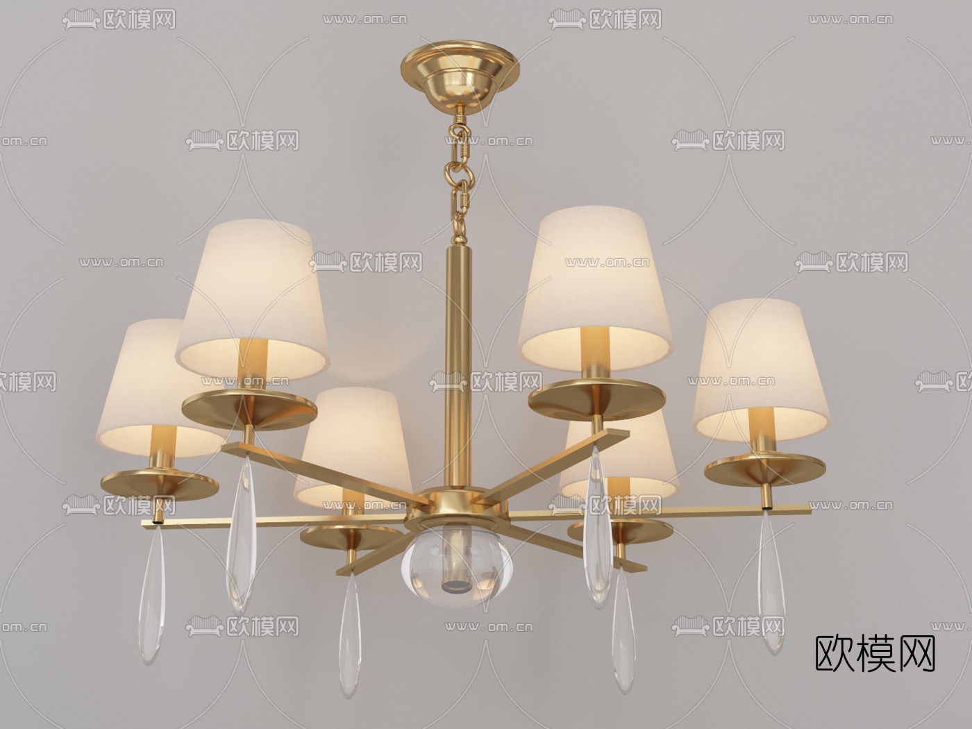 美式金属多头吊灯3d模型下载（渲染图2）