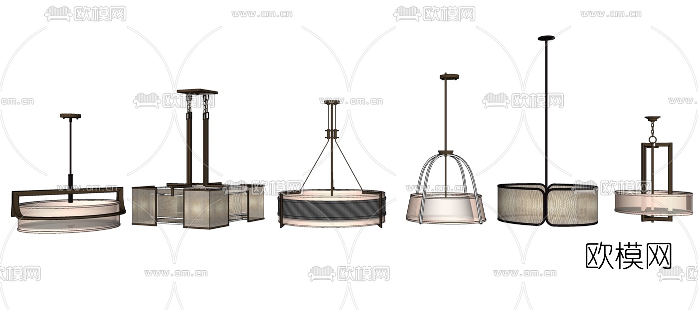新中式吊灯组合su模型下载