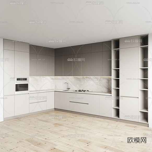 现代转角橱柜3d模型下载(渲染图1)
