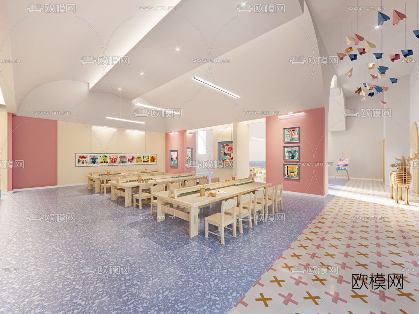 北欧幼儿园美术室3d模型下载（渲染图2）