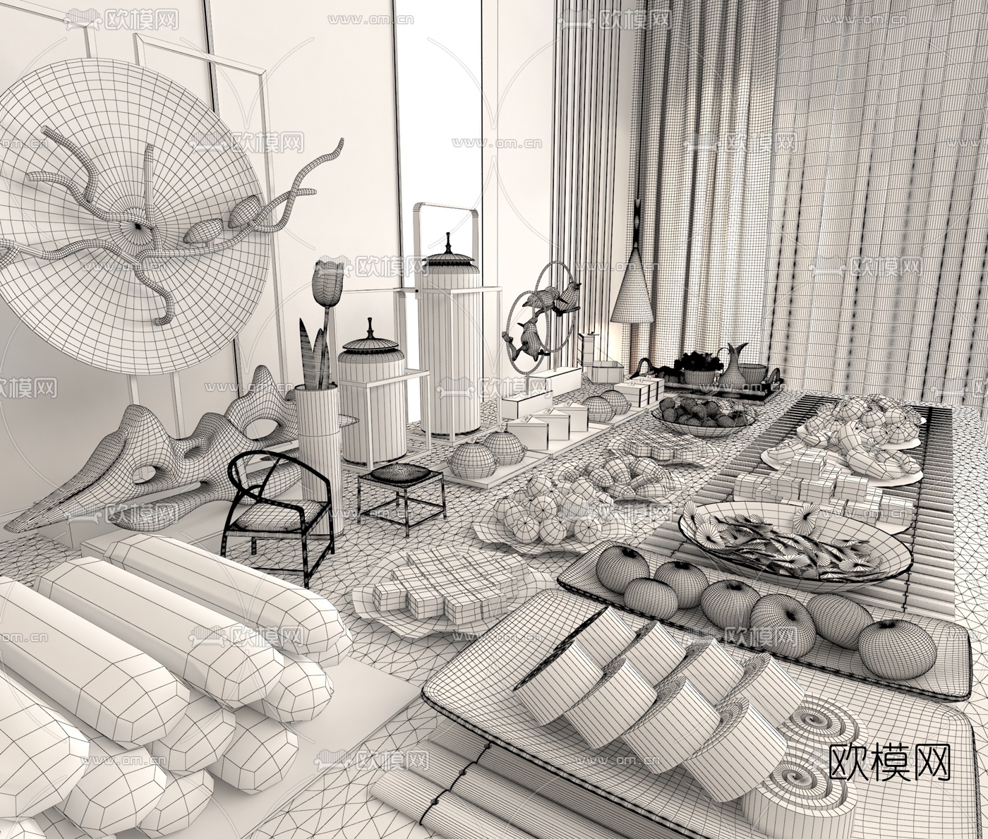 中式茶歇糕点食物3d模型下载（渲染图5）