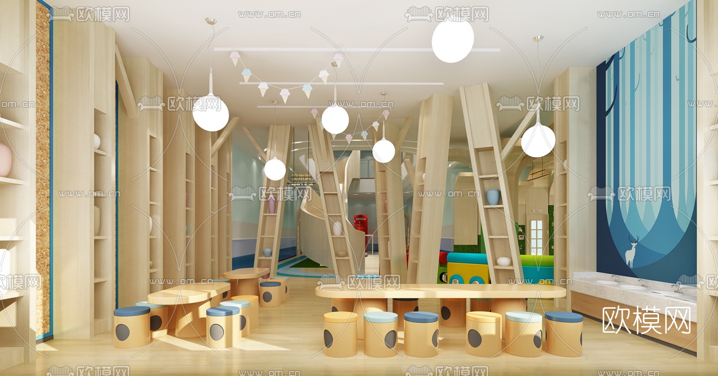 现代幼儿园美术室3d模型下载