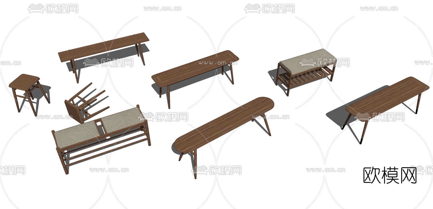 新中式矮凳组合su模型下载