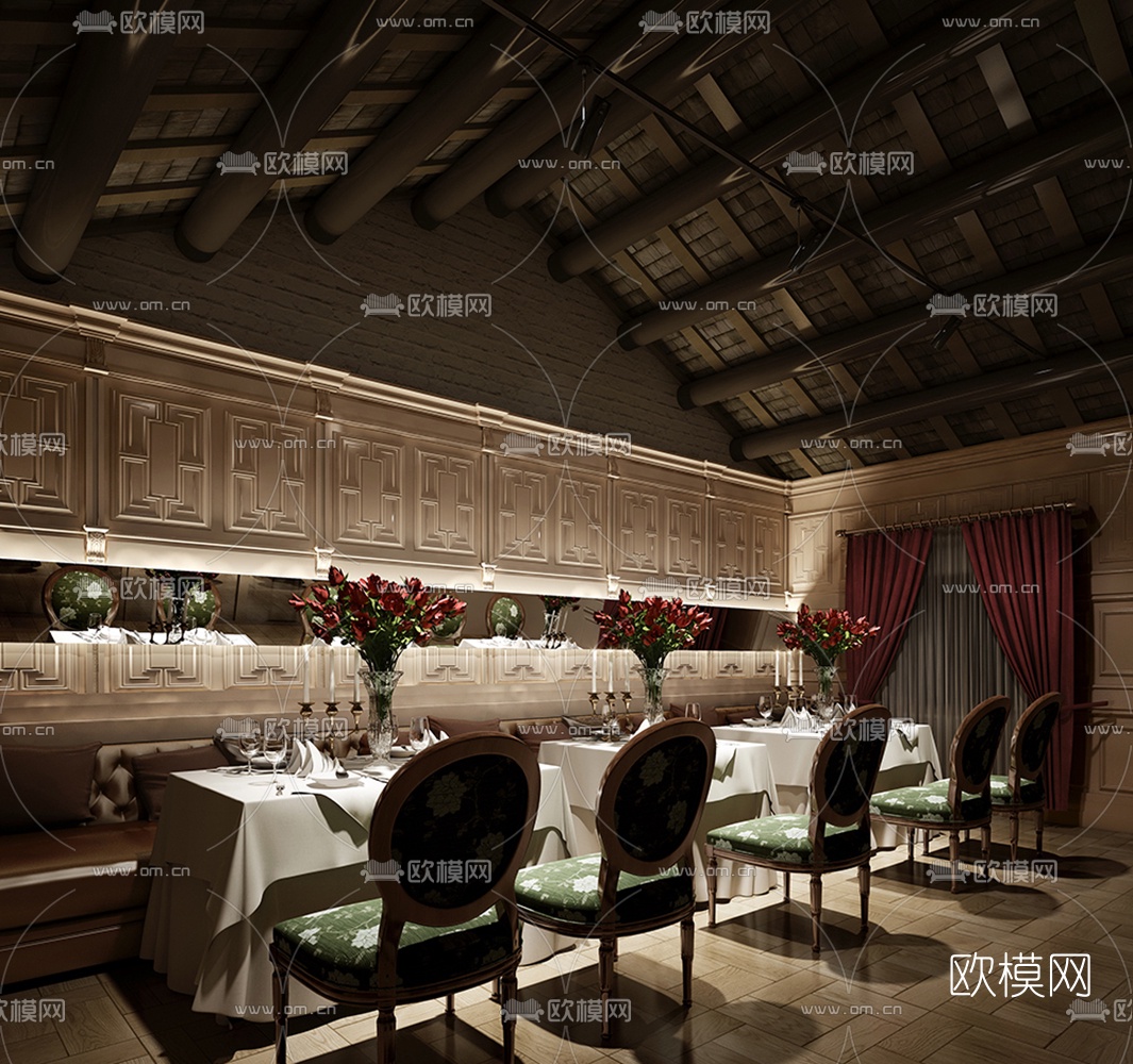 欧式西餐厅3D模型-免费3dmax模型库-欧模网