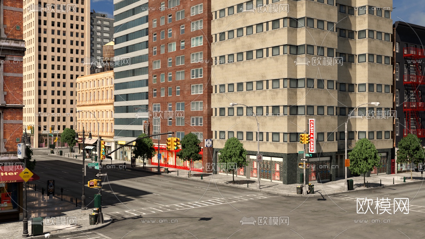 欧式城市街道建筑外观3d模型