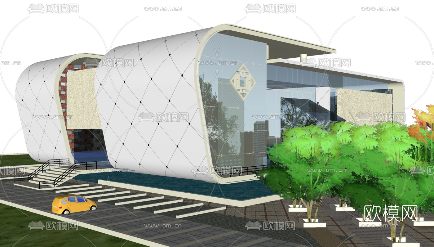 现代展览馆su模型下载（渲染图2）