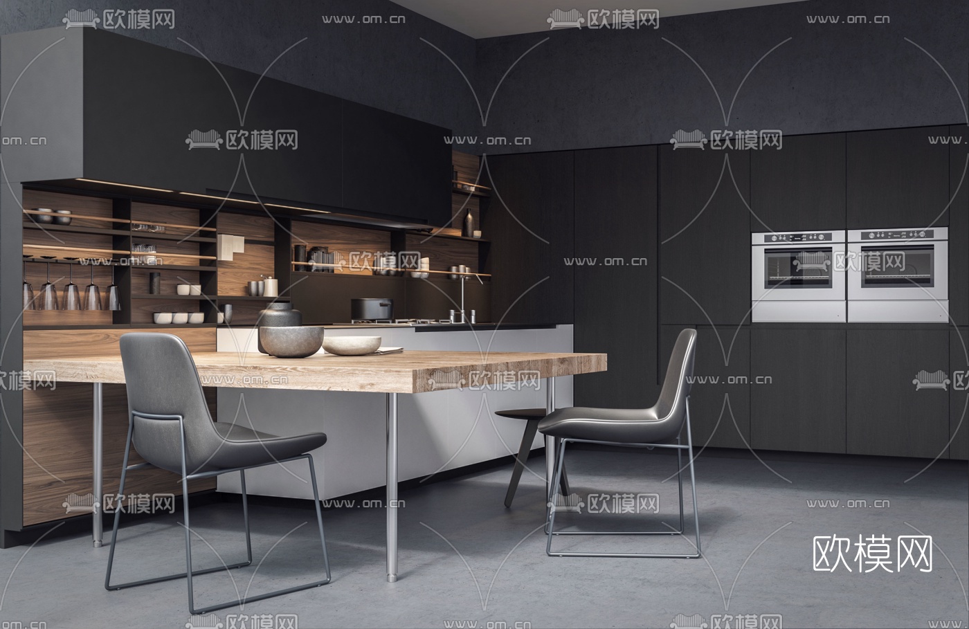 现代厨房橱柜3d模型下载（渲染图3）