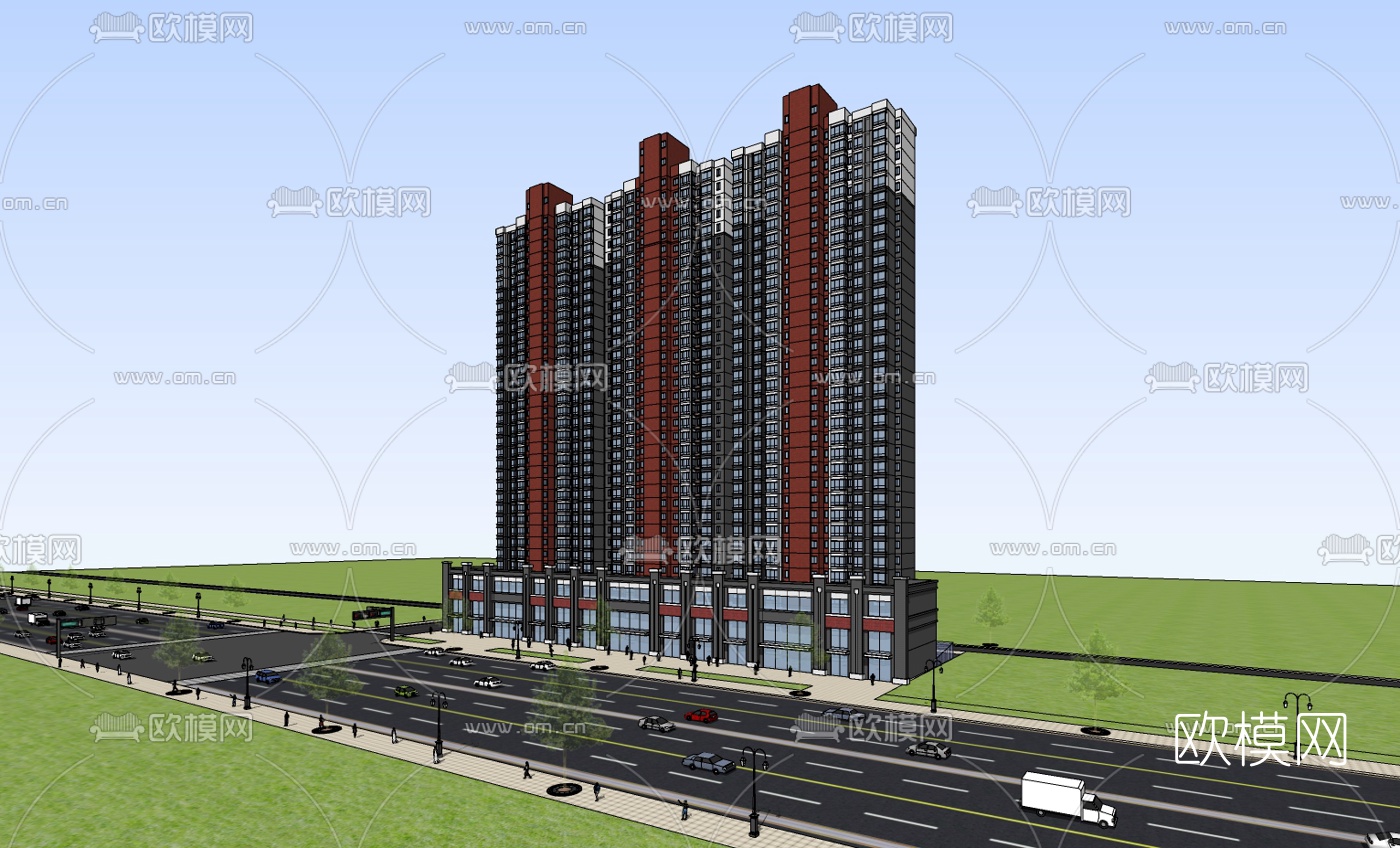 现代高层办公楼免费su模型下载